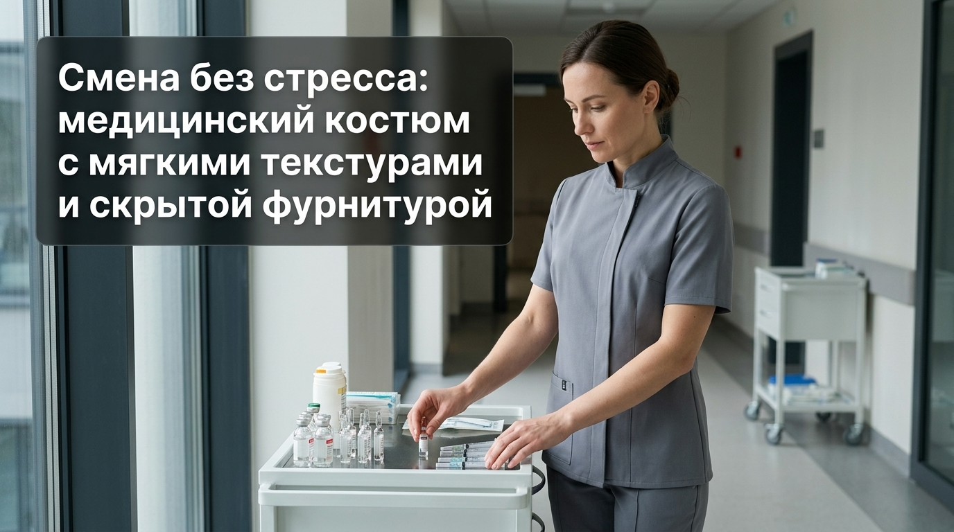 Медицинский костюм с мягкими текстурами и скрытой фурнитурой для комфортной смены без стресса