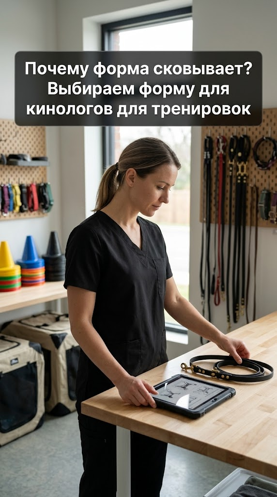 Кинолог в удобной тренировочной форме с собакой на площадке