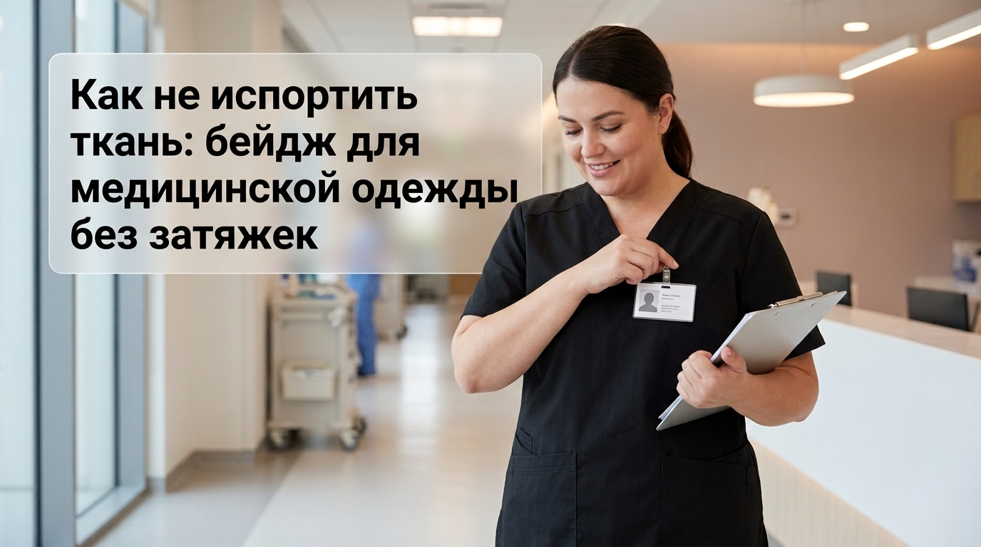 Бейдж для медицинской одежды, который не повреждает ткань и не оставляет затяжек