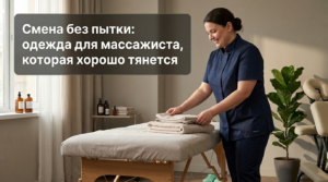Массажист в удобной эластичной одежде для свободного движения во время работы