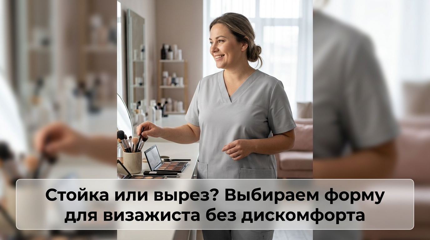 Визажист выбирает удобную форму одежды для работы: стойка или вырез без дискомфорта