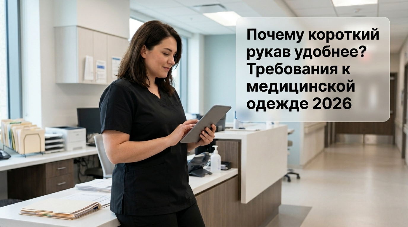 Медицинский работник в одежде с коротким рукавом, демонстрирующей удобство и соответствие требованиям медицинской одежды 2026