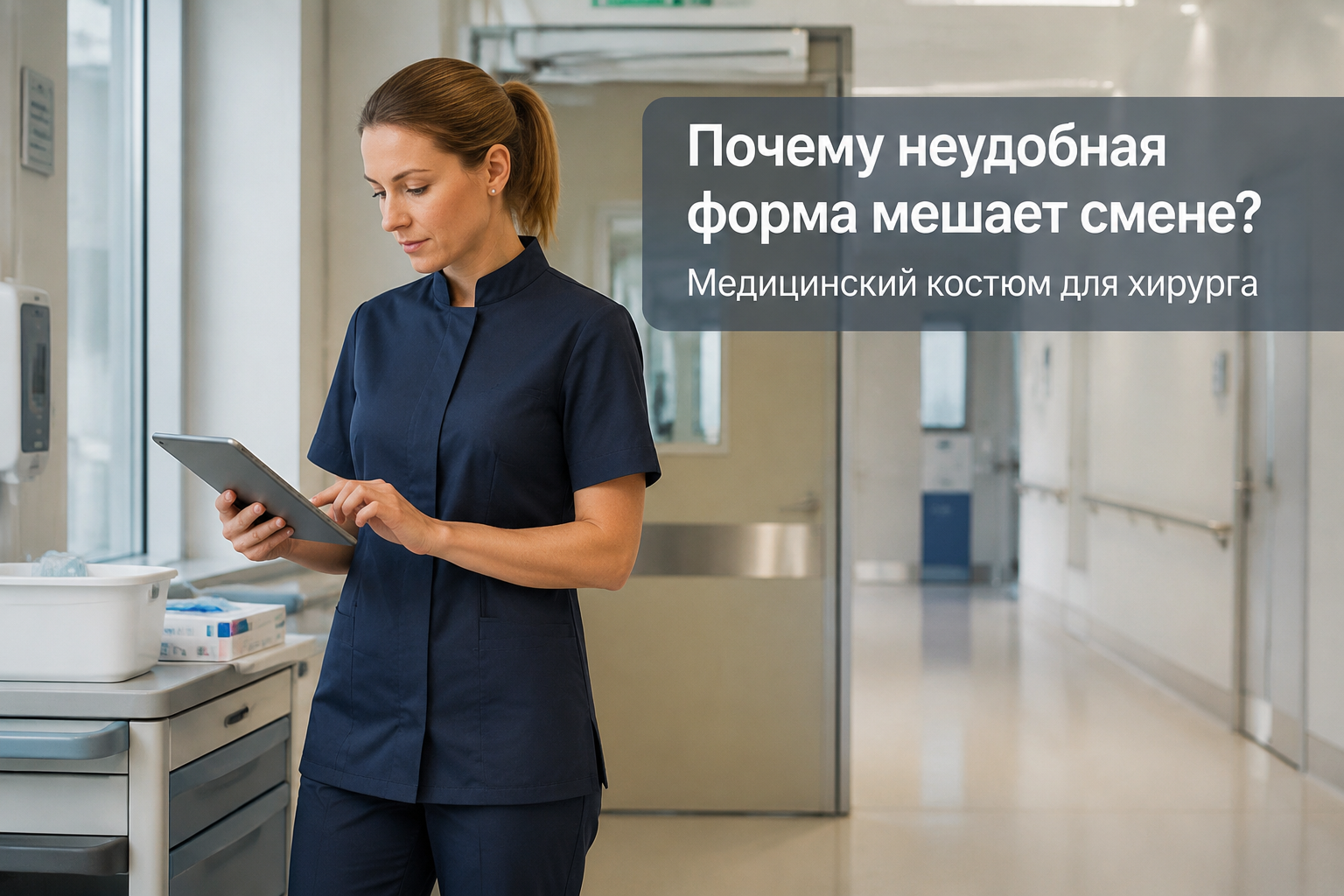 Медицинский костюм для хирурга, иллюстрирующий, как неудобная форма мешает работе в смену