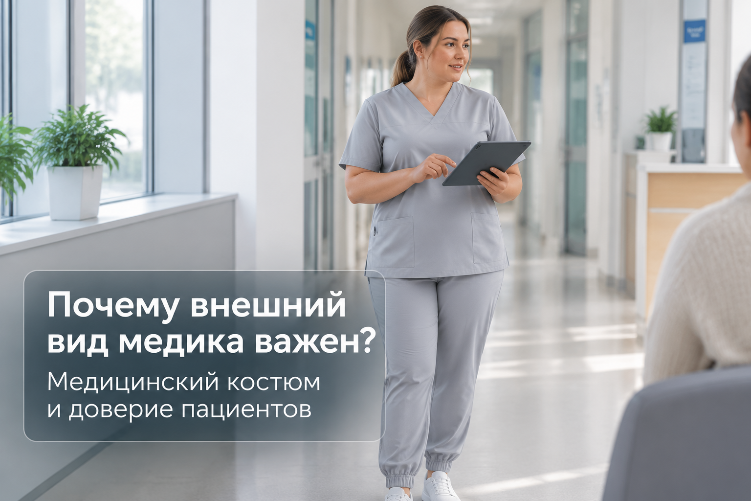 Медицинский работник в аккуратной форме рядом с пациентом, символ доверия к внешнему виду медика