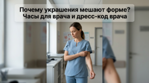 Врач в белом халате без украшений и с часами, соблюдение дресс-кода
